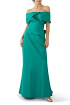 Off Shoulder Gown With Back Train:Green :12